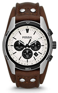 Fossil Coachman Chronograph White Dial Brown Leather Strap Watch for Men - CH2890