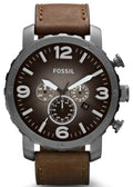Fossil Nate Chronograph Grey Dial Brown Leather Strap Watch for Men - JR1424