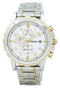 Fossil Dean Chronograph White Dial Silver Steel Strap Watch for Men - FS4795