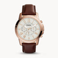 Fossil Grant Chronograph White Dial Brown Leather Strap Watch for Men - FS4991