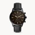 Fossil Goodwin Chronograph Black Dial Black Leather Strap Watch for Men - FS5585