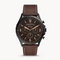 Fossil Forrester Chronograph Black Dial Brown Leather Strap Watch for Men - FS5608