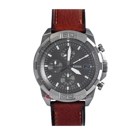 Fossil Bronson Chronograph Grey Dial Brown Leather Strap Watch for Men - FS5855