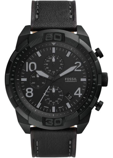Fossil Bronson Chronograph Black Dial Black Leather Strap Watch for Men - FS5874