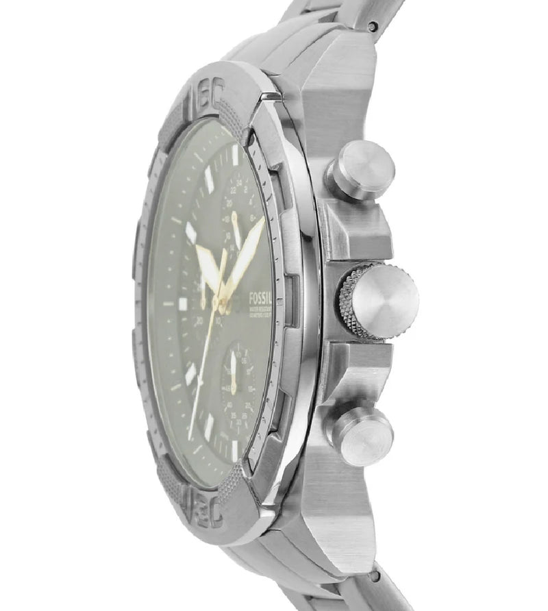 Fossil Bronson Chronograph Red Dial Silver Steel Strap Watch for Men - FS5878
