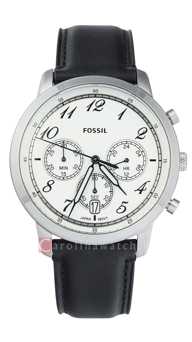 Fossil Neutra Chronograph White Dial Black Leather Strap Watch for Men - FS6023