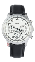 Fossil Neutra Chronograph White Dial Black Leather Strap Watch for Men - FS6023