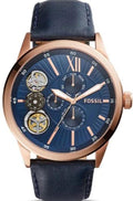 Fossil Flynn Mechanical Blue Dial Blue Leather Strap Watch for Men - BQ2219