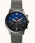 Fossil Neutra Chronograph Blue Dial Silver Mesh Bracelet Watch for Men - FS5383