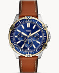 Fossil Garrett Chronograph Blue Dial Brown Leather Strap Watch for Men - FS5625