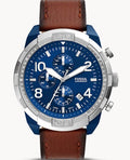 Fossil Nate Chronograph Navy Blue Dial Brown Leather Strap Watch for Men - JR1504