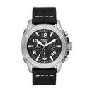 Fossil Modern Machine Chronograph Black Dial Black Leather Strap Watch for Men - FS4928