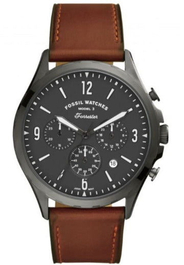 Fossil Forrester Chronograph Grey Dial Brown Leather Strap Watch for Men - FS5815