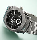 Fossil Machine Chronograph Black Dial Silver Steel Strap Watch for Men - FS4776