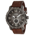 Fossil Nate Chronograph Grey Dial Brown Leather Strap Watch for Men - JR1424