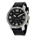 Fossil Nate Chronograph Black Dial Black Leather Strap Watch for Men - JR1436