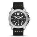 Fossil Modern Machine Chronograph Black Dial Black Leather Strap Watch for Men - FS4928