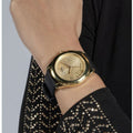 Guess Cubed Analog Gold Dial Black Silicone Strap Watch For Women - GW0665L1