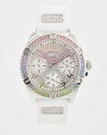 Guess Frontier Diamonds Silver Dial White Rubber Strap Watch for Women - GW0045L1