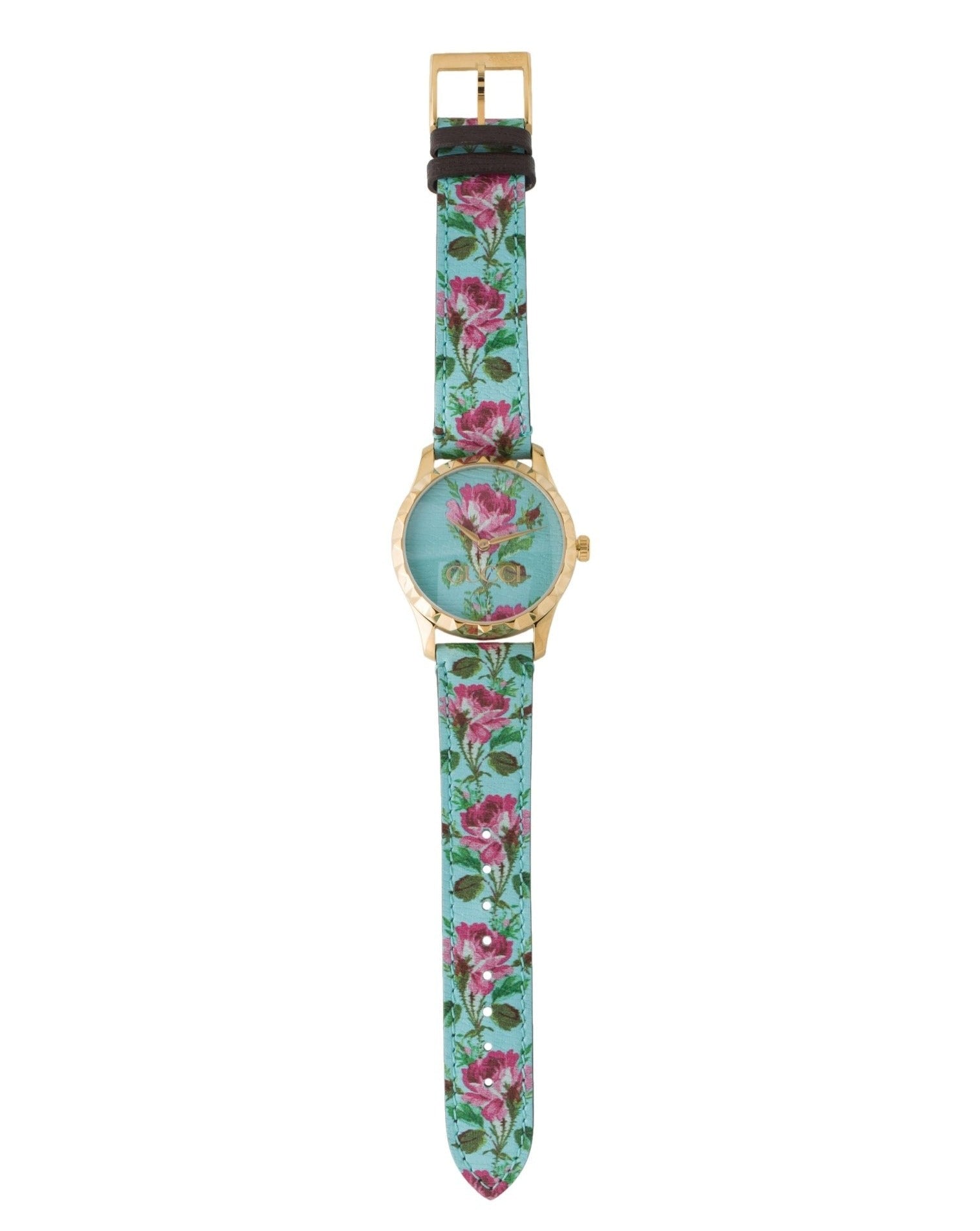 Gucci G Timeless Floral Turquoise Dial Turquoise Leather Strap Watch For Women - YA1264085