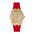 Guess Cosmo Diamonds Gold Dial Red Rubber Strap Watch for Women - GW0034L6
