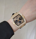 Guess Phoenix Multifunction Crystals Gold Dial Black Silicone Strap Watch For Men - GW0048G2