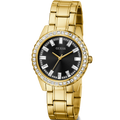 Guess Sparkler Diamonds Black Dial Gold Steel Strap Watch for Women - GW0111L2