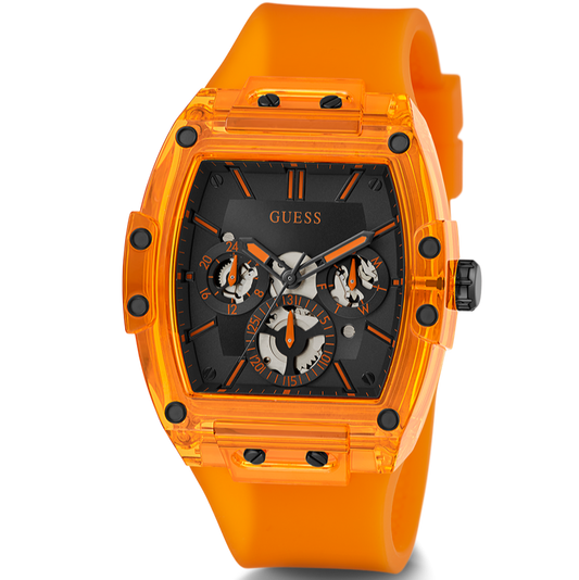 Guess Phoenix Multifunction Black Dial Orange Rubber Strap Watch For Men - GW0203G10
