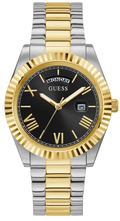 Guess Connoisseur Black Dial Two Tone Steel Strap Watch for Men - GW0265G5