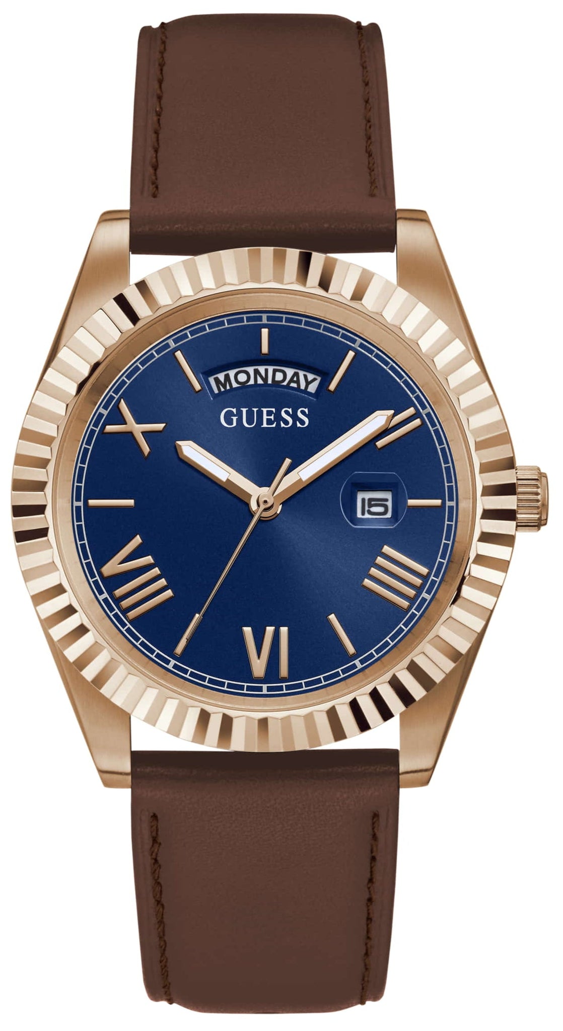 Guess Connoisseur Blue Dial Brown Leather Strap Watch For Men - GW0353G2
