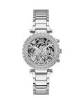 Guess Solstice Diamonds Silver Dial Silver Steel Strap Watch for Women - GW0403L1