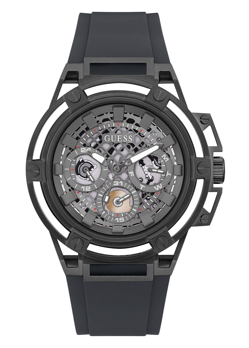 Guess Matrix Multifunction Grey Dial Grey Rubber Strap Watch for Men - GW0423G3