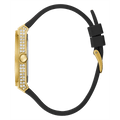 Guess Princess Crystals Gold Dial Black Silicone Strap Watch For Women - GW0439L2