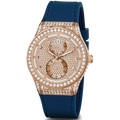 Guess Multifunction Crystals Rose Gold Dial Blue Rubber Strap Watch For Women - GW0439L4