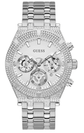 Guess Multi Function Diamonds Silver Dial Silver Steel Strap Watch For Men - GW0455G1