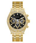 Guess Multifunction Diamonds Black Dial Gold Steel Strap Watch for Men - GW0455G2
