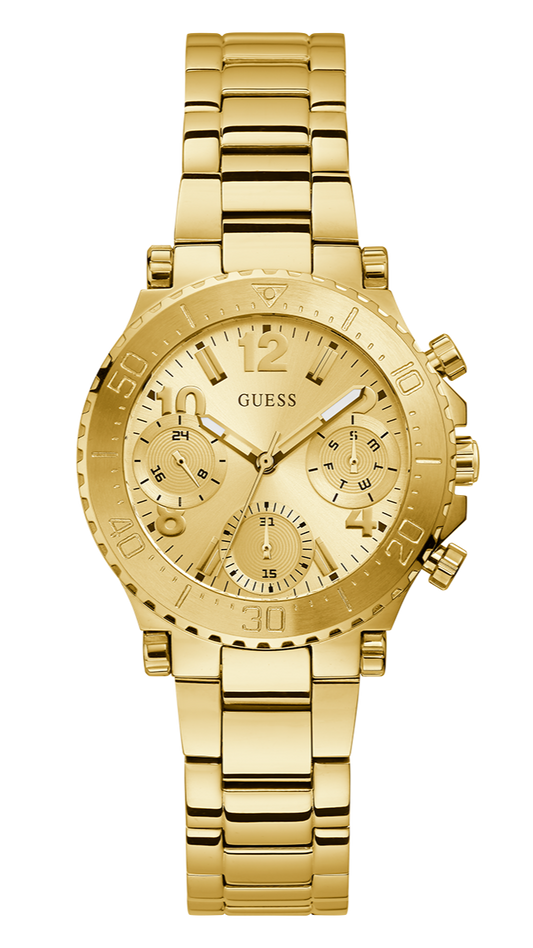 Guess Cosmic Chronograph Gold Dial Gold Steel Strap Watch for Women - GW0465L1