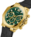 Guess Edge Chronograph Green Dial Black Leather Strap Watch For Men - GW0492G3