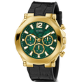 Guess Edge Chronograph Green Dial Black Leather Strap Watch For Men - GW0492G3