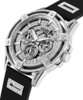 Guess King Quartz Crystals Silver Dial Black Silicone Strap Watch For Men - GW0537G1