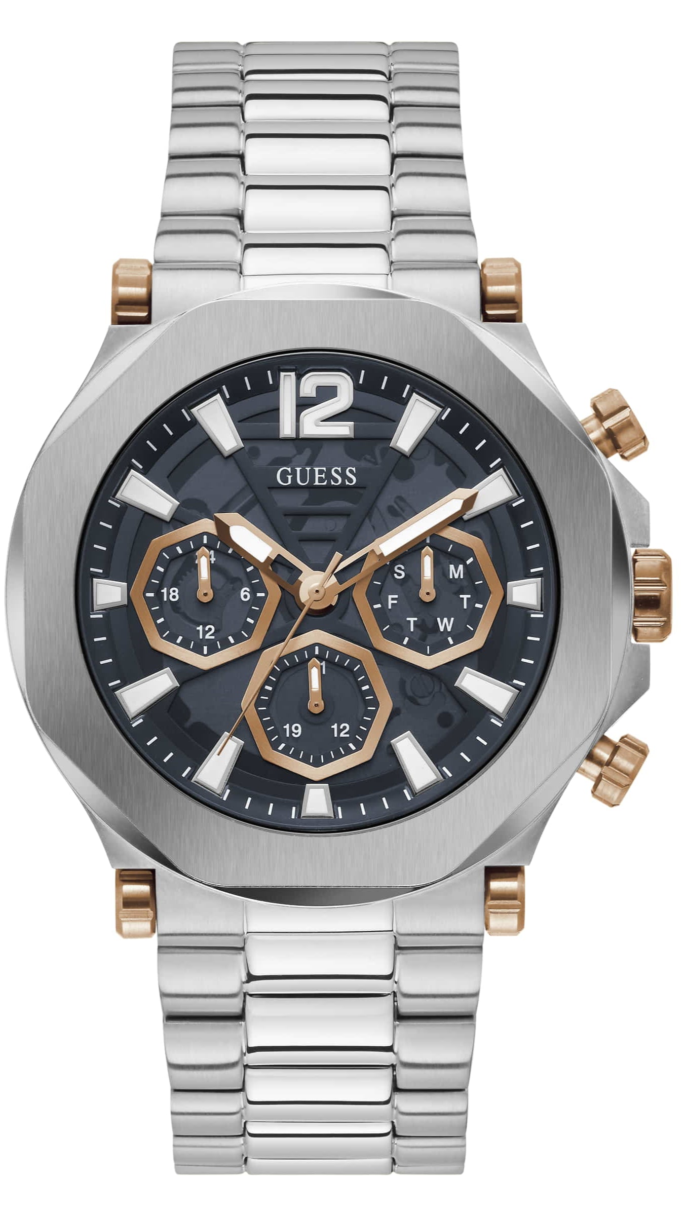 Guess Edge Chronograph Black Dial Silver Steel Strap Watch For Men - GW0539G1