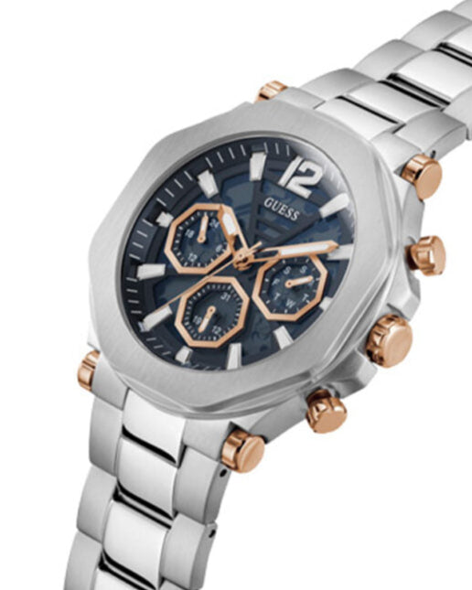 Guess Edge Chronograph Black Dial Silver Steel Strap Watch For Men - GW0539G1