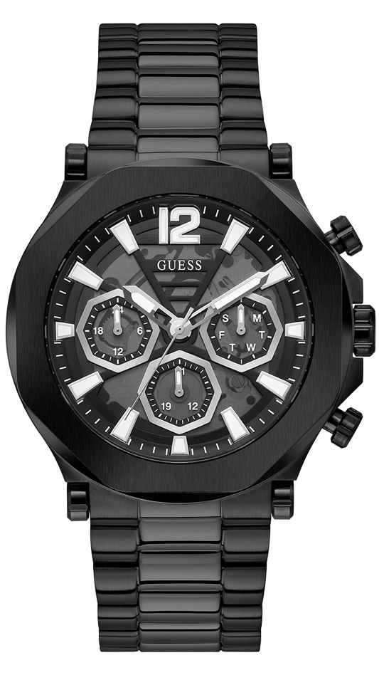 Guess Edge Chronograph Black Dial Black Steel Strap Watch For Men - GW0539G3