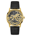 Guess Gadget Gold Dial Black Leather Strap Watch for Men - GW0570G1