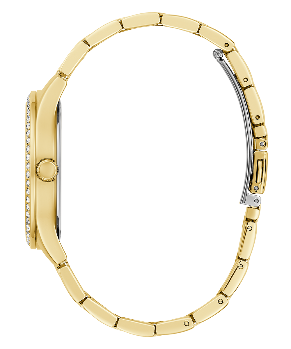 Guess Cubed Analog Gold Dial Gold Steel Strap Watch For Women - GW0606L2