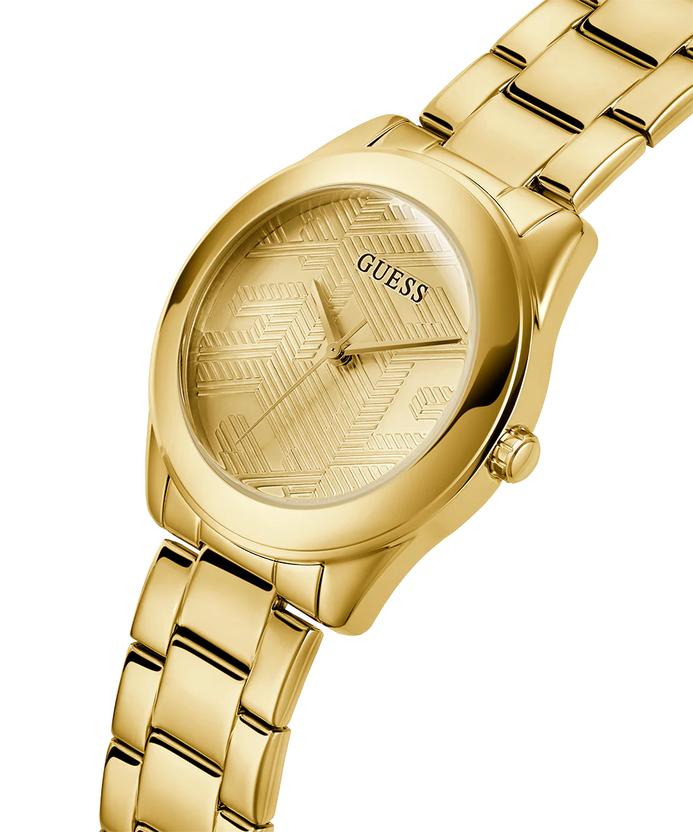 Guess Cubed Analog Gold Dial Gold Steel Strap Watch For Women - GW0606L2