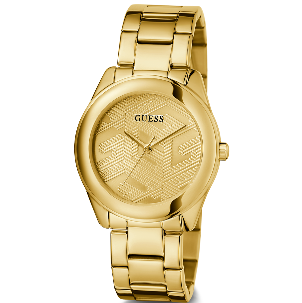 Guess Cubed Analog Gold Dial Gold Steel Strap Watch For Women - GW0606L2