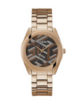 Guess Cubed Analog Black Dial Rose Gold Steel Strap Watch For Women - GW0607L3
