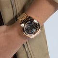 Guess Cubed Analog Black Dial Rose Gold Steel Strap Watch For Women - GW0607L3