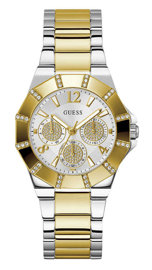 Guess Sunray Multifunction Silver Dial Two Tone Steel Strap Watch for Women - GW0616L2